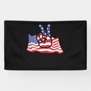 4. Juli USA Flag Peace Sign Hand Patriotic Banner