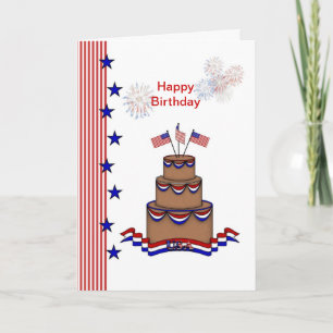 4. Juli.USA Flagge, Sterne, Streifen, Kuchen Karte