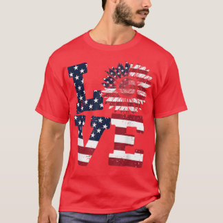 4. Juli USA Liebe Sunflower Patriotic American T-Shirt