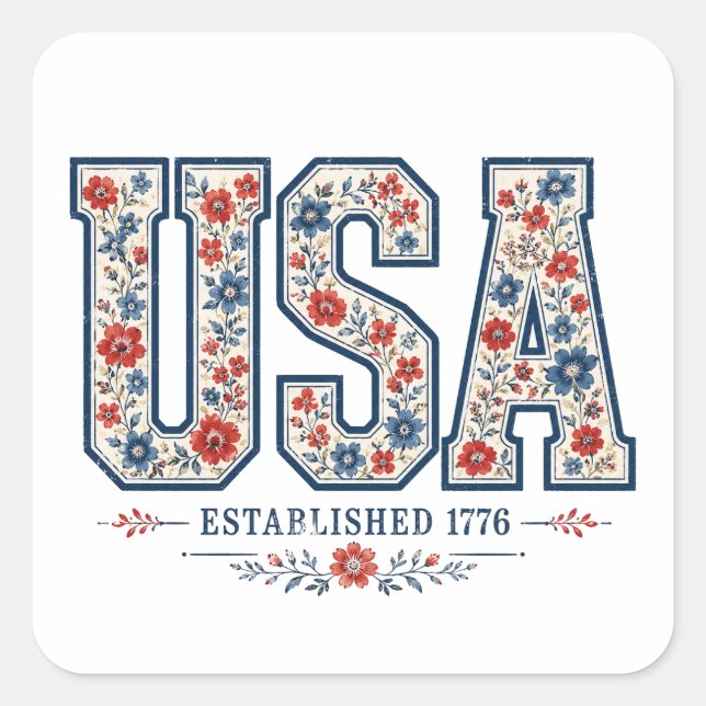 4. Juli USA  Quadratischer Aufkleber (Vorderseite)