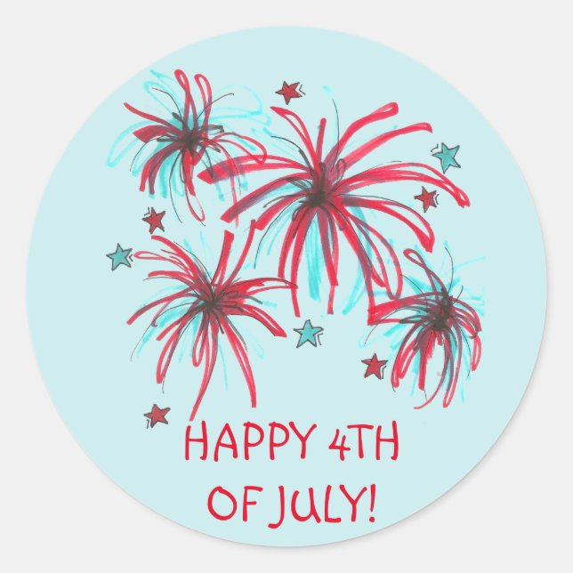 4. Juli Vierte Feuerwerk Patriotic USA Amerika Runder Aufkleber (Vorderseite)