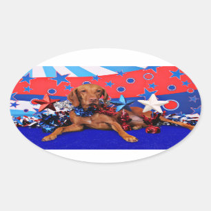 4. Juli - Vizsla - Reagan Ovaler Aufkleber