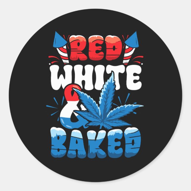 4. Juli Weed Red White Byked Funny Runder Aufkleber (Vorderseite)