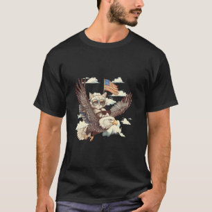 4. Juli Weißkopfseeadler Katze Amerikanische Flagg T-Shirt
