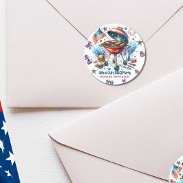 4. Juli Wiedersehen Bakyard Grillen Party Runder Aufkleber