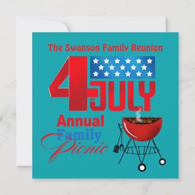 4. Juli Wiedersehen Picnic GRILLEN Cookout Einladung (Vorderseite)