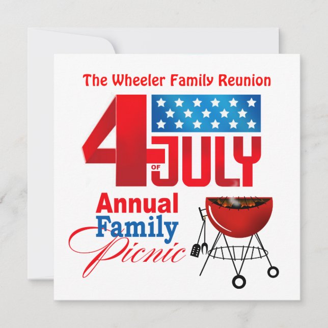 4. Juli Wiedersehen Picnic GRILLEN Cookout Einladung (Vorderseite)