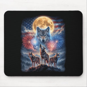 4. Juli Wolf heult zum Mond Feuerwerk USA Mousepad
