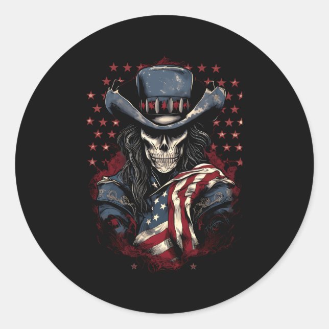 4. Juli Y'Allternative US-Flagge Western Skull Runder Aufkleber (Vorderseite)