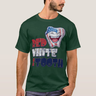 4. Juli Zahnarzt Rot Weiß Zahn Bedrängtes Des T-Shirt