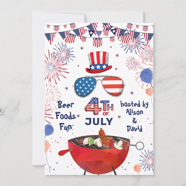 4. JULY American Flag Fireworks GRILLEN Party Einladung (Vorderseite)