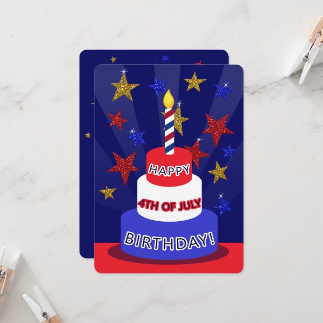 4. JULY Happy Birthday | Zwei Seiten Karte (Vorderseite/Rückseite Beispiel)