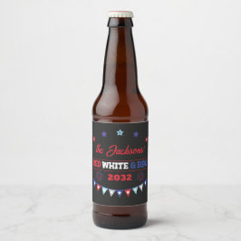 4. july Red white und GRILLEN Familienname patriot Bierflaschenetikett
