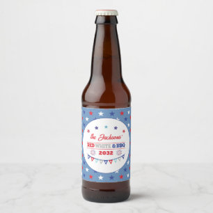 4. july Red white und GRILLEN Familienname patriot Bierflaschenetikett