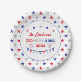 4. july Red white und GRILLEN Familienname patriot Pappteller