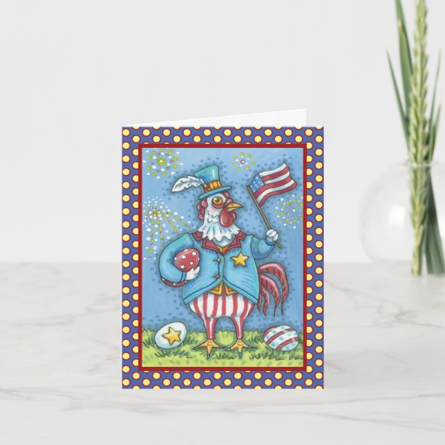 4. JULY ROOSTER, CHICKEN GREETING CARD Verse Karte (Vorderseite)