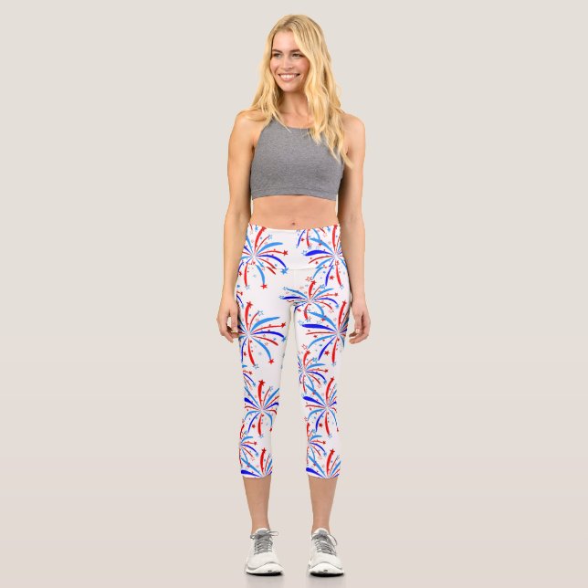 4. july Unabhängigkeit Feuerwerk Stars Capri Leggings (Vorderseite)