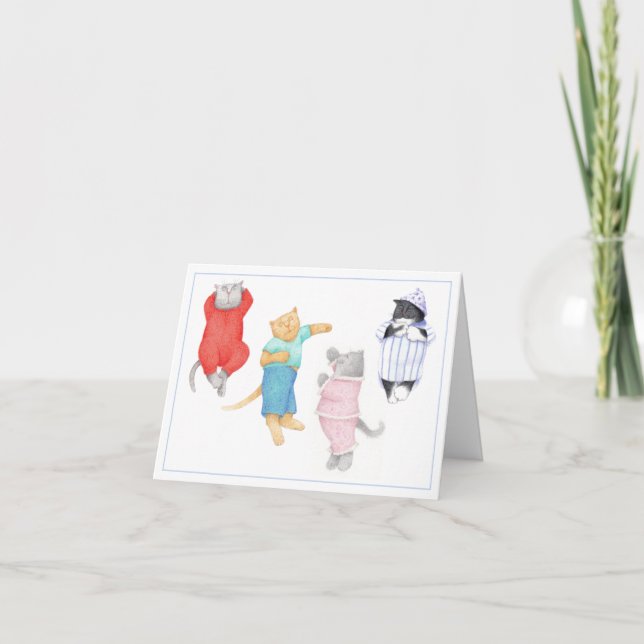 4 KATZEN IN DER PAJAMAS-Merkkarte Karte (Vorderseite)