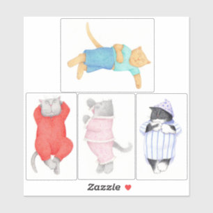 4 KATZEN IN SCHLAFANZÜGEN 6"X6" Vinyl-Aufkleber  Aufkleber