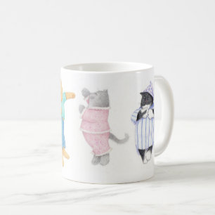 4 KATZEN IN SCHLAFANZÜGEN Weiße Tasse
