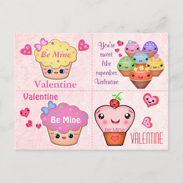 4 Kawaii Kuchen-Valentinsgruß-Karten Feiertagspostkarte (Vorderseite)