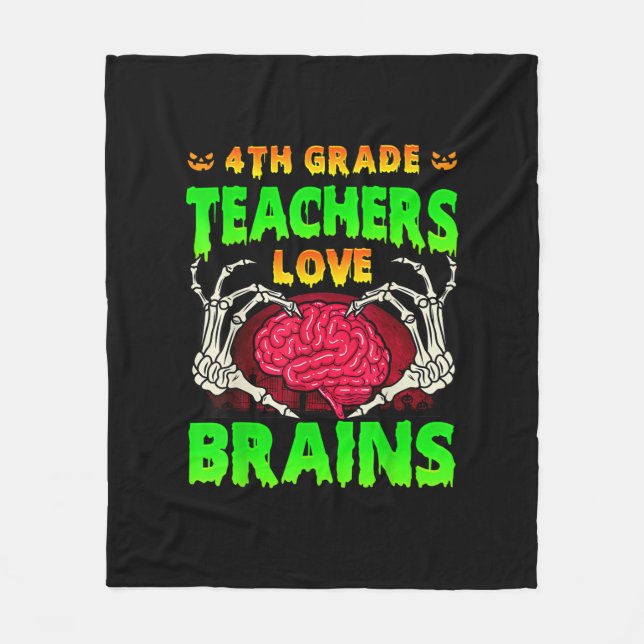 4. Klasse Lehrer Brains Skeleton Hand Heart Hall Fleecedecke (Vorderseite)
