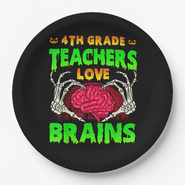 4. Klasse Lehrer Brains Skeleton Hand Heart Hall Pappteller (Vorderseite)