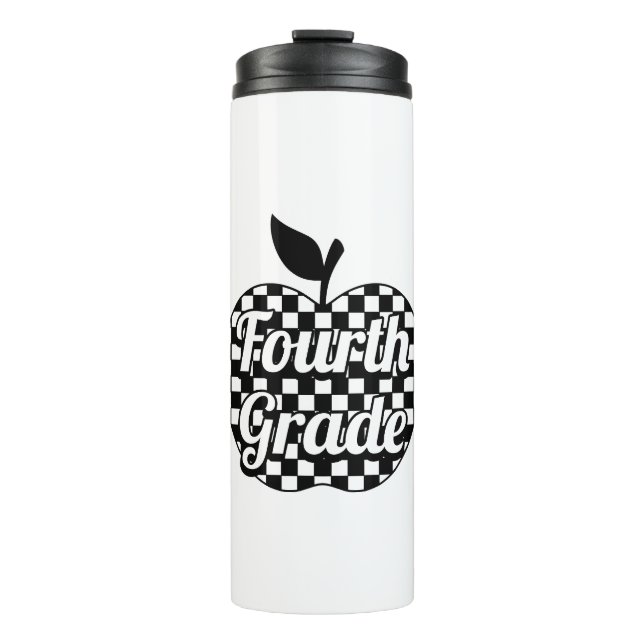 4. Klasse Lehrer Checkered Apple Thermosbecher (Vorderseite)