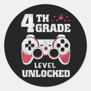 4. Klasse Level freigeschaltet Gamer Zurück zur Sc Runder Aufkleber