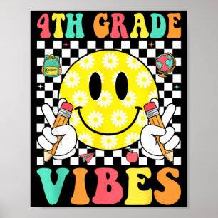 4. Klasse Vibes Retro-Lächeln Gesicht Lehrer Kinde Poster