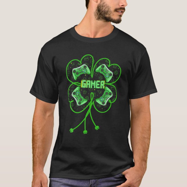 4 Leaf Clover Happy St Patrick Day Funny Video Gam T-Shirt (Vorderseite)