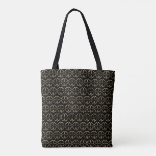 4 Leaf Clover Pattern Black and Gold Viel Glück Tasche