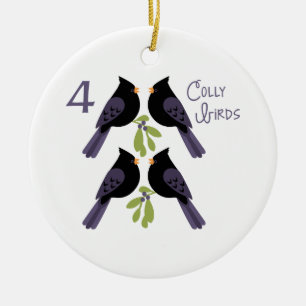 4 Lebende Vögel Keramik Ornament