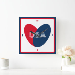 4. Liebe Juli USA Patriotic Red White Blue Quadratische Wanduhr