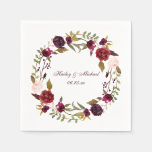 #4 Marsala Burgundy White Roses Blätter Wreath   Serviette