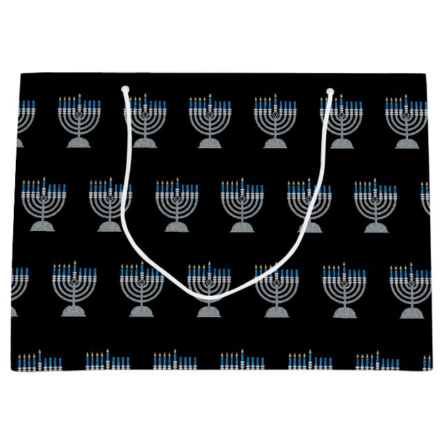 4. Nacht Hanukkah Glitzer Große Geschenktasche Große Geschenktüte (Vorderseite)