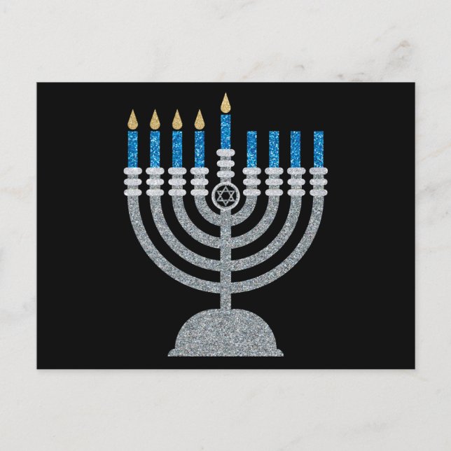 4. Nacht Hanukkah Glitzer Postkarte (Vorderseite)