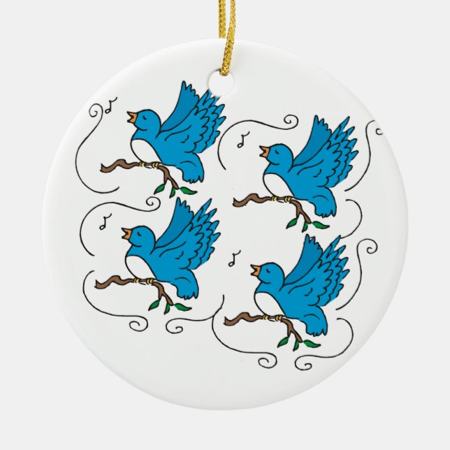 4 nennende Vögel Keramikornament (Vorne)