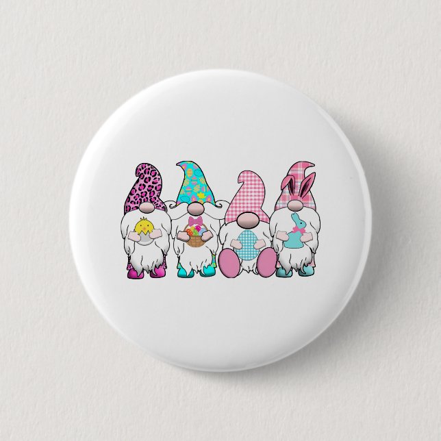 4 Ostergnomen Pastel Frühling Bunny Ears Gingham R Button (Vorderseite)
