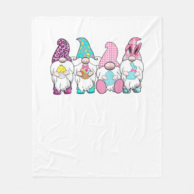 4 Ostergnomen Pastel Frühling Bunny Ears Gingham R Fleecedecke (Vorderseite)