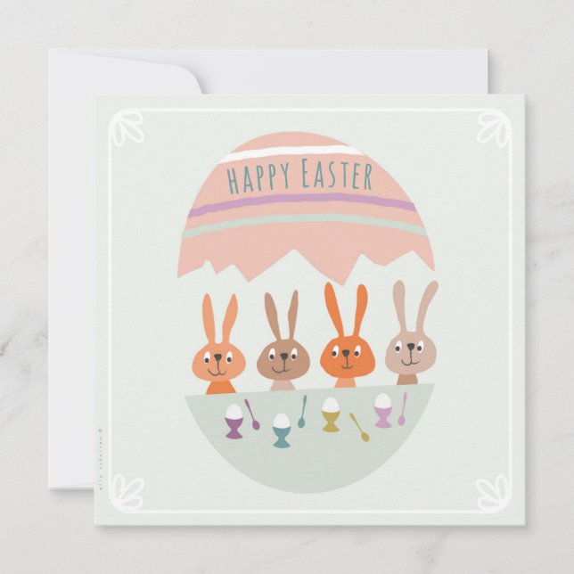 4 paashaasjes aan tafel karte (Vorderseite)