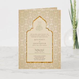 4 Page GOLD Verziert Islamic NIKAH WALIMA Wedding  Karte