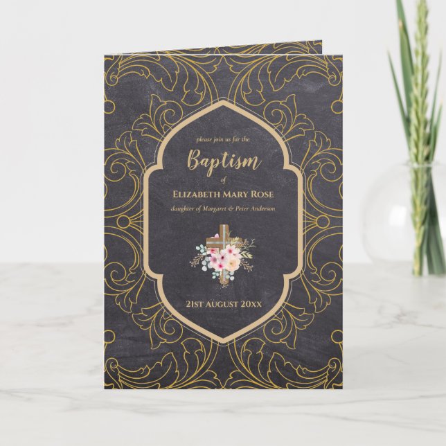 4 pages BAPTISM Invitation et programme OR Ornate (Devant)