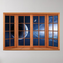 4 Panelierte Holzfenster Illusion des Universums