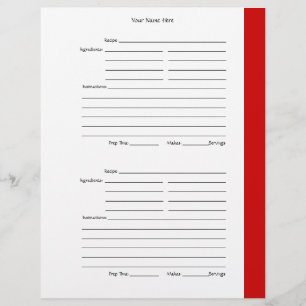 4 par page - Pages de recette recto-verso rouge
