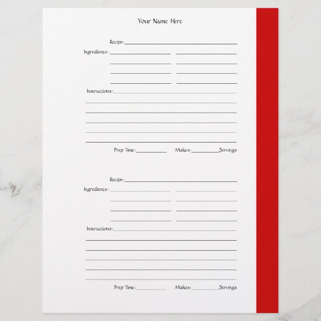 4 par page - Pages de recette recto-verso rouge (Devant)