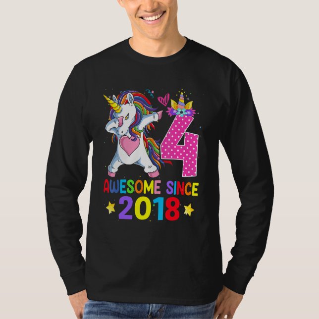 4 Phantastisch seit 2018 Dabbing Unicorn 4. Geburt T-Shirt (Vorderseite)