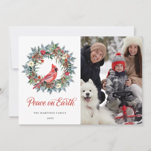 4 PHOTO Cardinal Rouge Carte de Noël Wreath (Devant)
