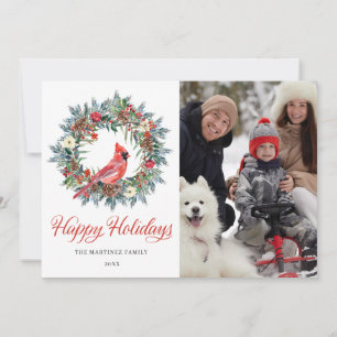 4 PHOTO Cardinal Rouge Carte de Noël Wreath