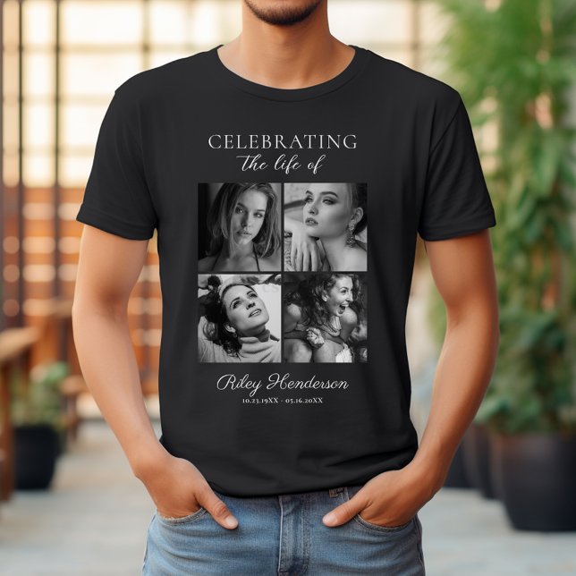 4 Photo Celebration of Life Funeral Black T-Shirt (Von Creator hochgeladen)